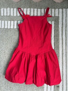 art class Red Bow-Shoulder Full Skirt Party Dress